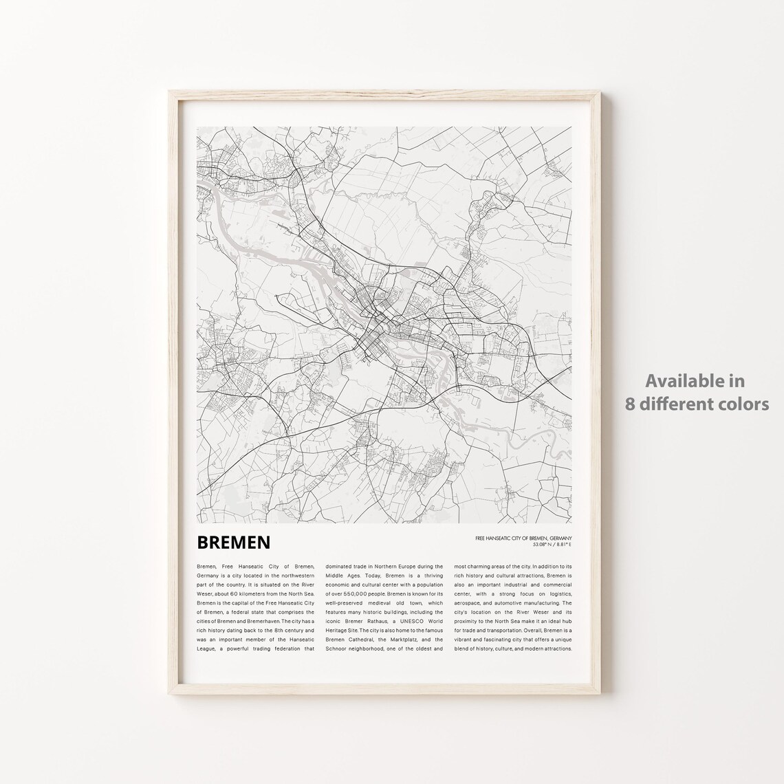 Bremen Germany Minimalist Black And White City Street Map Print