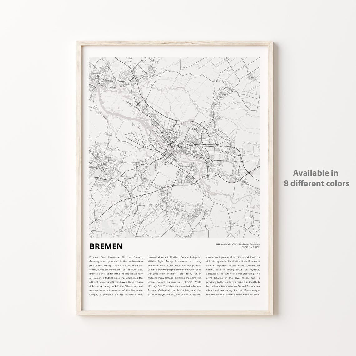 Bremen Map Print Travel Wall Decor Art Free Hanseatic City Of Housewarming Gift