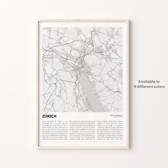 Zurich Switzerland Minimalist Black and White City Map Wall Art
