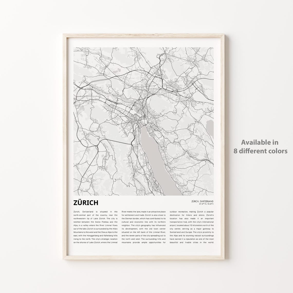 Zurich Switzerland Minimalist Black and White City Map Wall Art