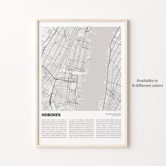 Hoboken Map Print Travel Wall Decor Art New Jersey Housewarming Gift