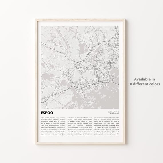 Espoo Map Print Travel Wall Decor Art Uusimaa Housewarming Gift