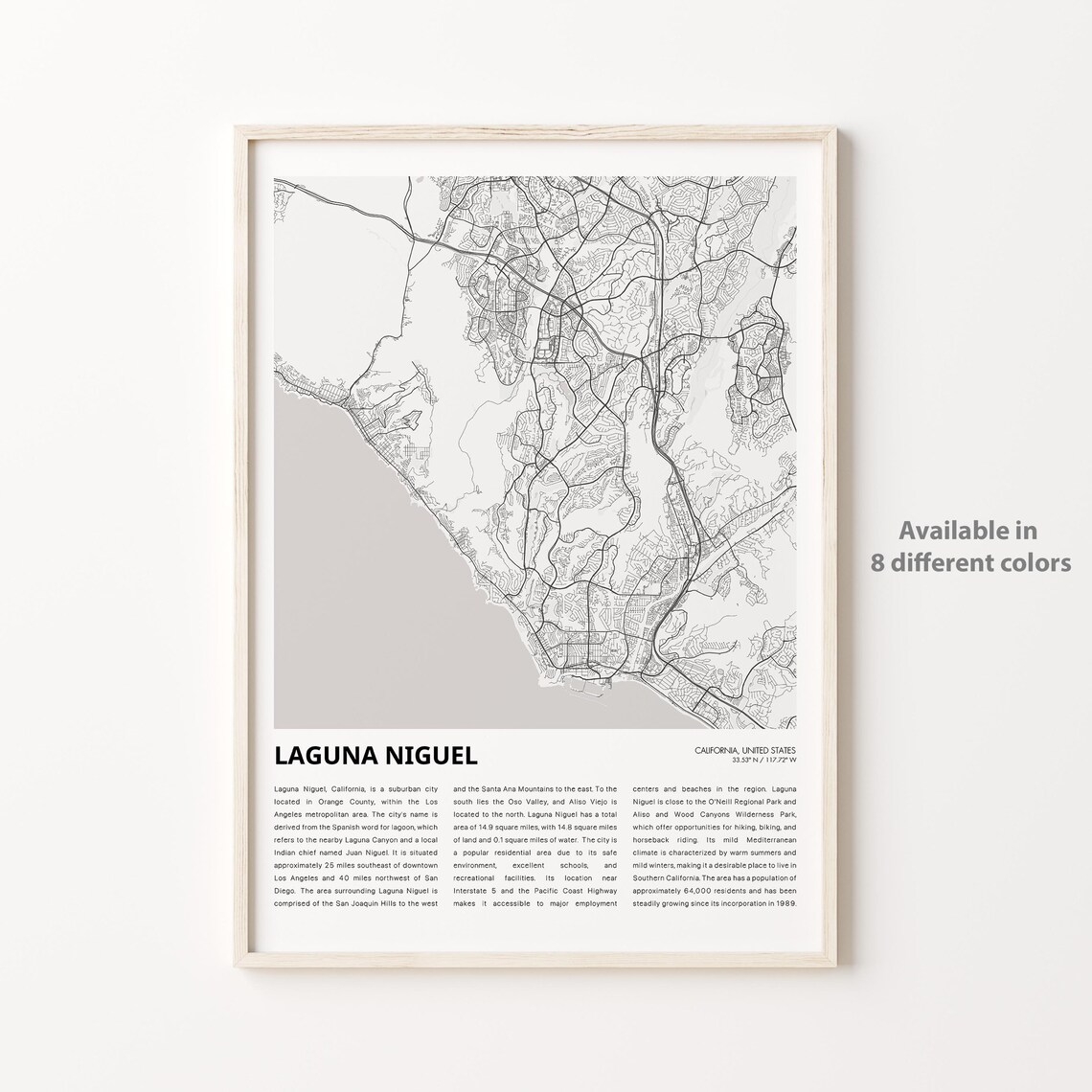 Laguna Niguel California Minimalist Street Map Travel Poster
