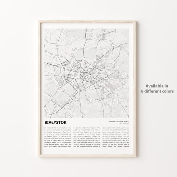 Biaystok Map Print Travel Wall Decor Art Podlaskie Voivodeship Housewarming Gift