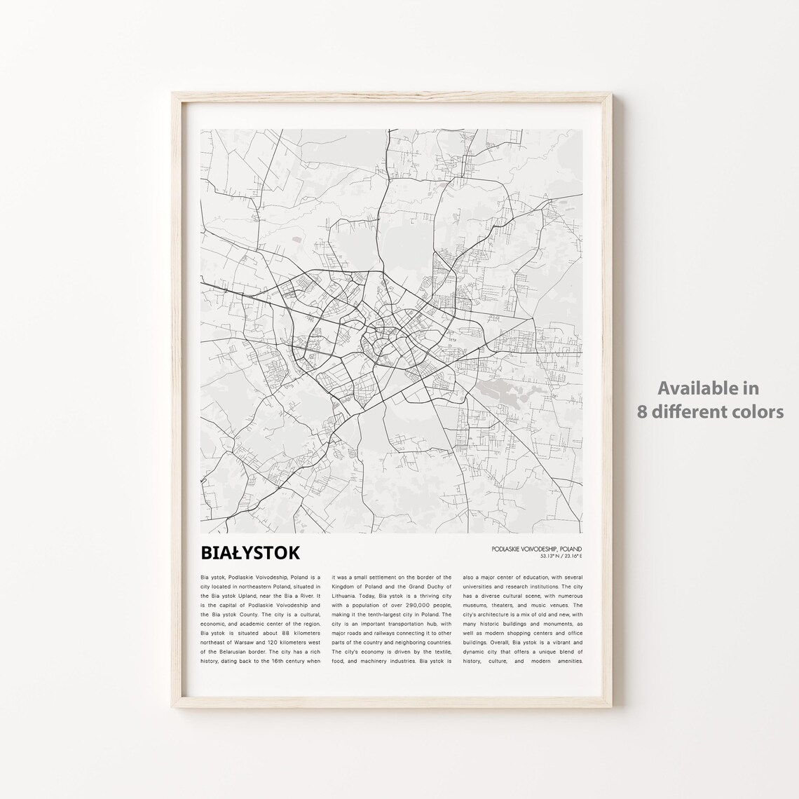 Bialystok Poland City Street Map Modern European Travel Gift Poster