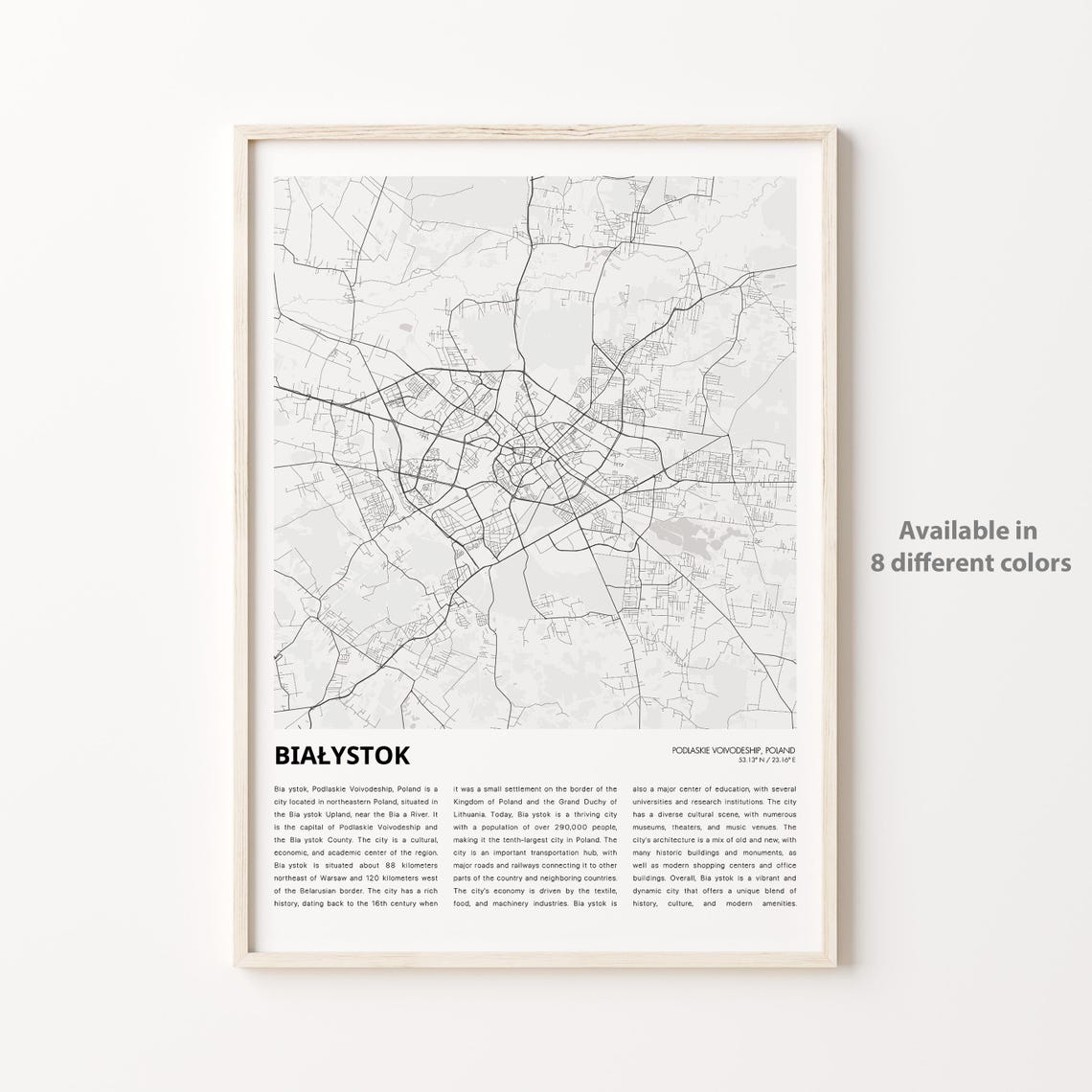 Biaystok Map Print Travel Wall Decor Art Podlaskie Voivodeship Housewarming Gift