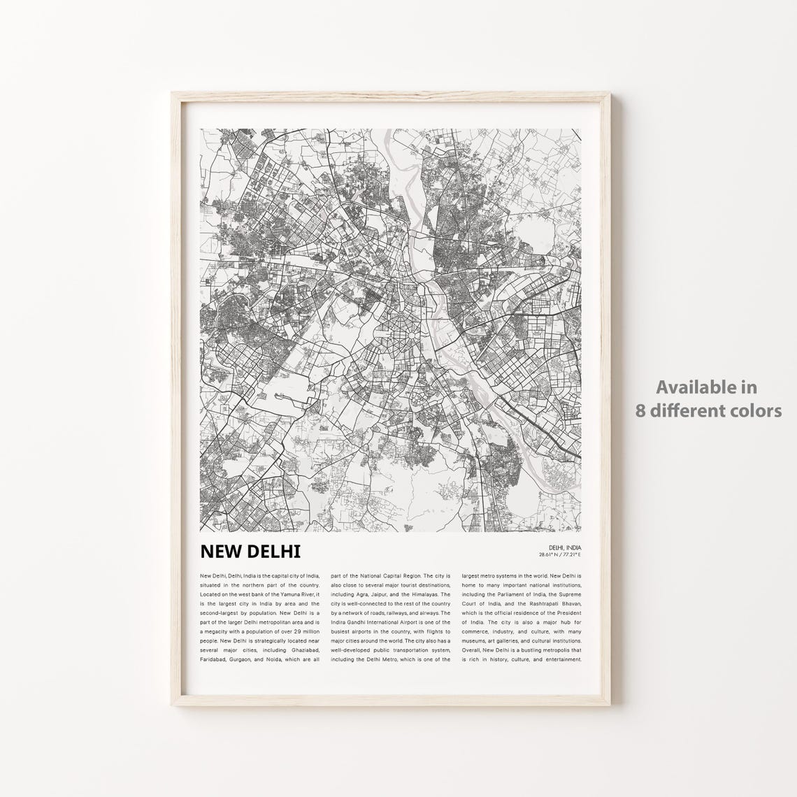 New Delhi India Minimalist City Street Map Capital Travel Gift Poster
