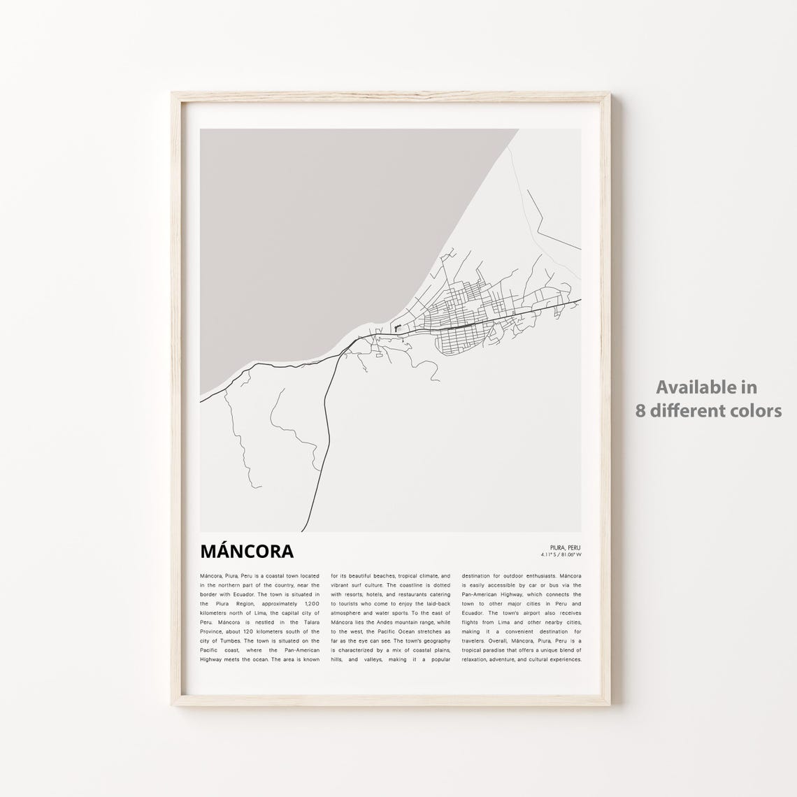 Mncora Map Print Travel Wall Decor Art Piura Housewarming Gift