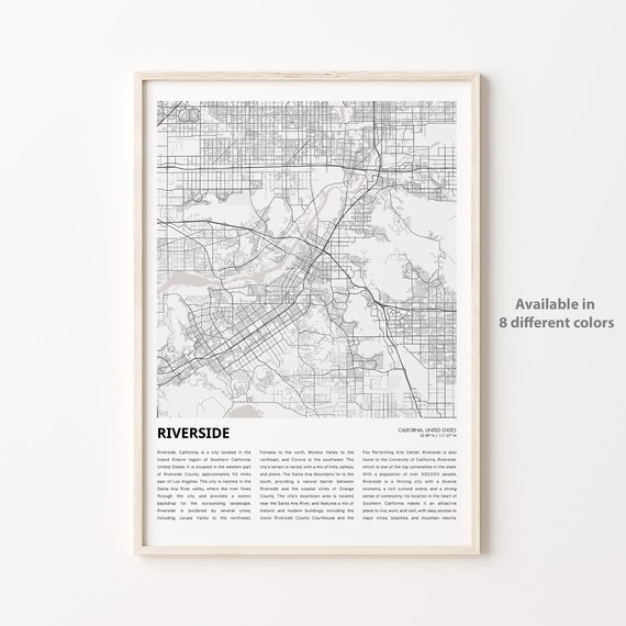 Riverside California City Street Map Minimalist Travel Poster