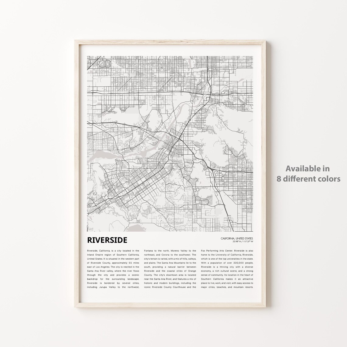 Riverside California City Street Map Minimalist Travel Poster
