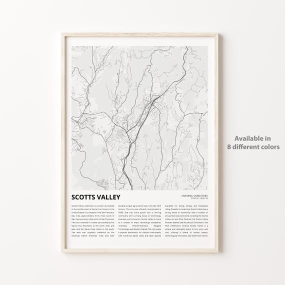 Scotts Valley California Minimalist Black and White Map Print