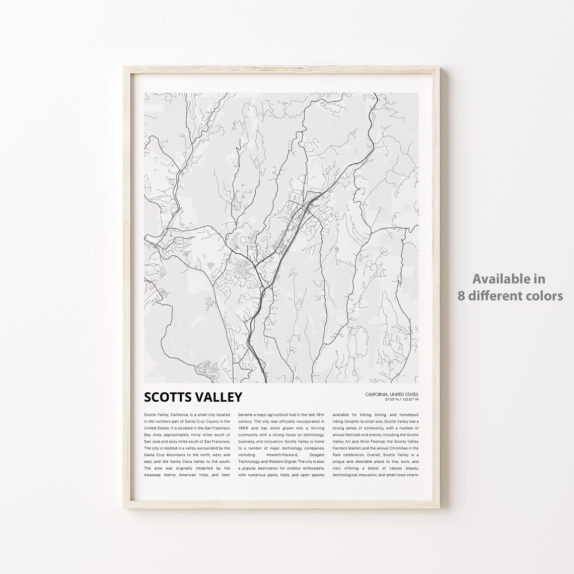 Scotts Valley California Minimalist Black and White Map Print