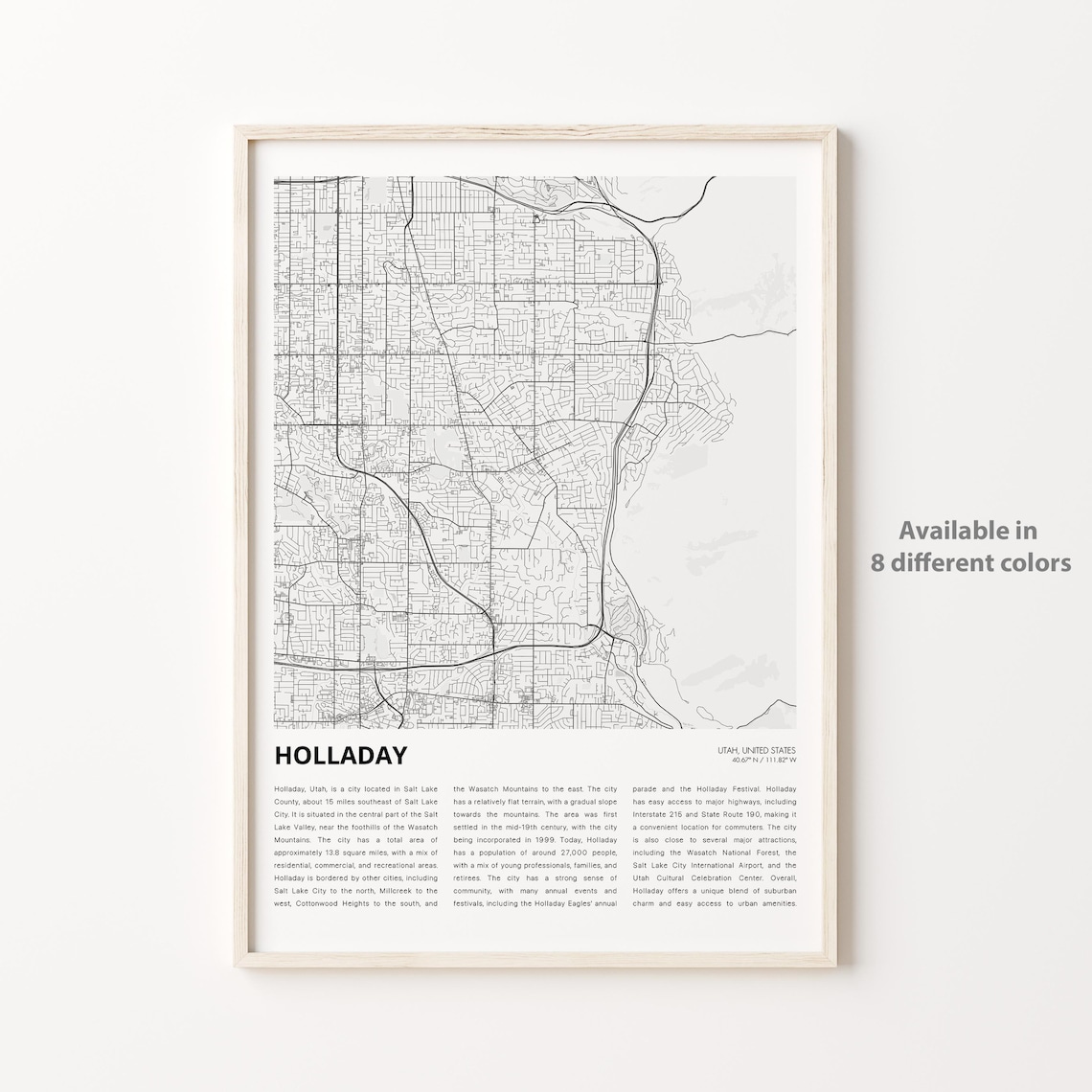 Holladay Utah Minimalist Black And White City Map Travel Poster