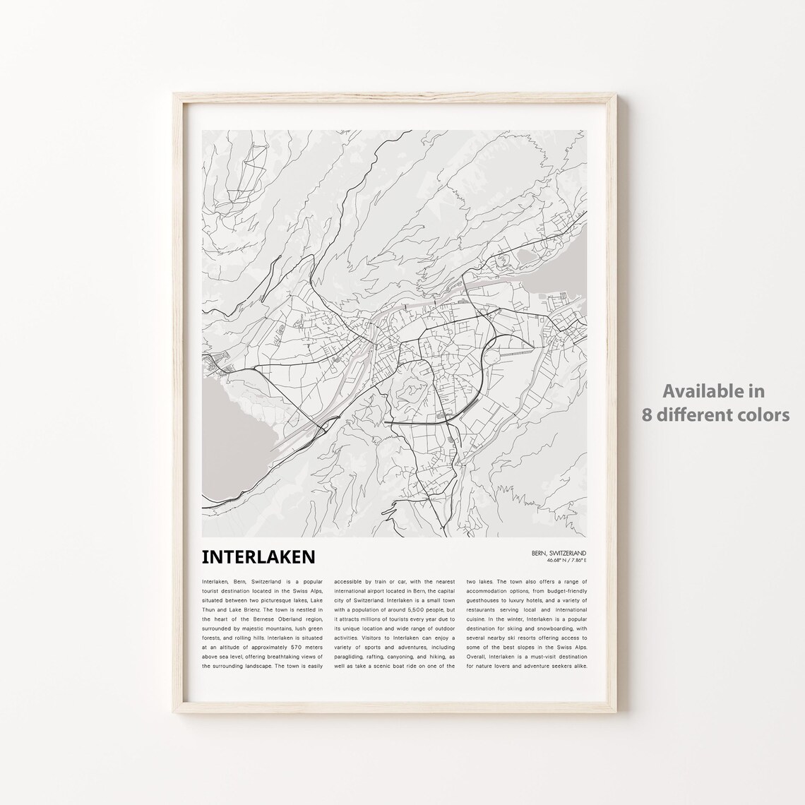 Interlaken Switzerland Minimalist City Map Art Travel Poster