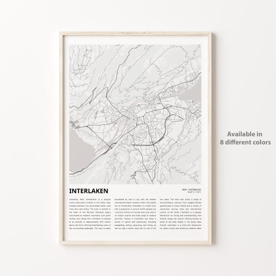 Interlaken Map Print Travel Wall Decor Art Bern Housewarming Gift