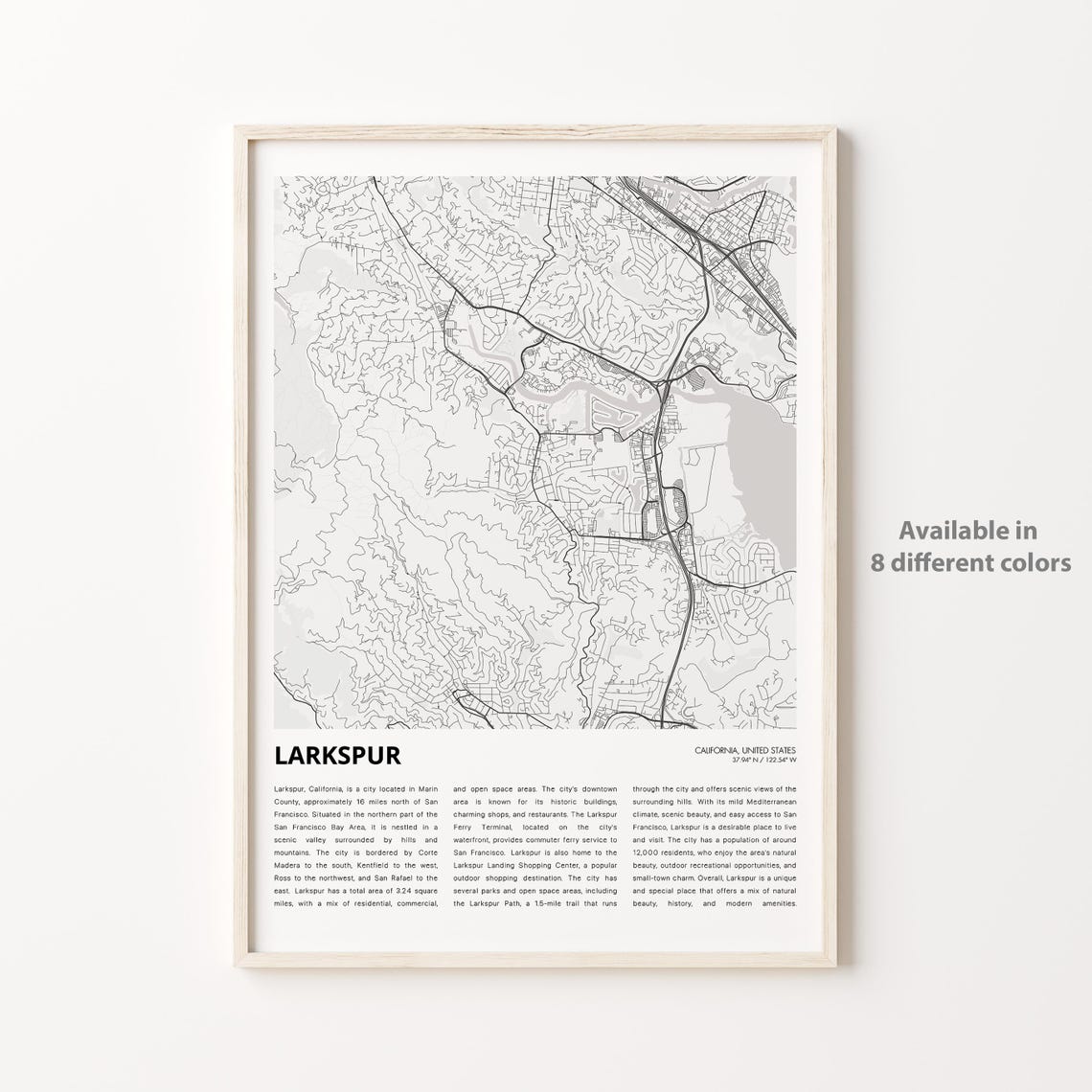 Larkspur Map Print Travel Wall Decor Art Housewarming Gift