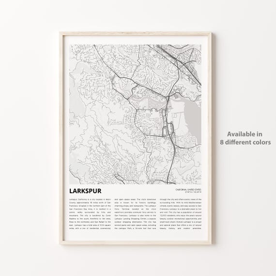 Larkspur Map Print Travel Wall Decor Art Housewarming Gift
