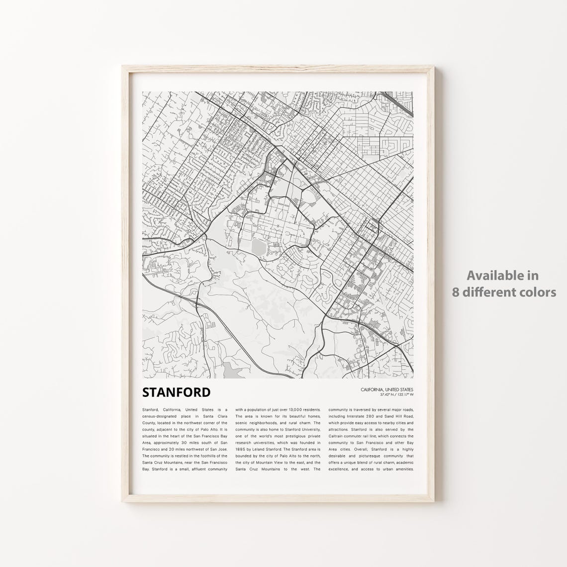 Stanford California USA Map Minimalist Line University Town Poster