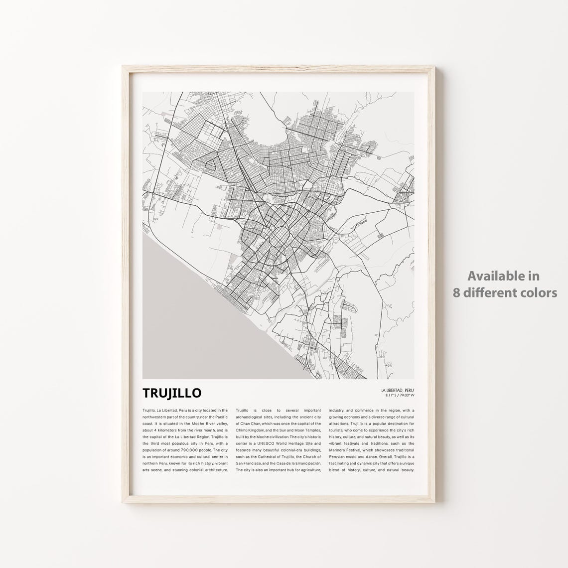 Trujillo Peru Minimalist Black and White City Map Art Poster