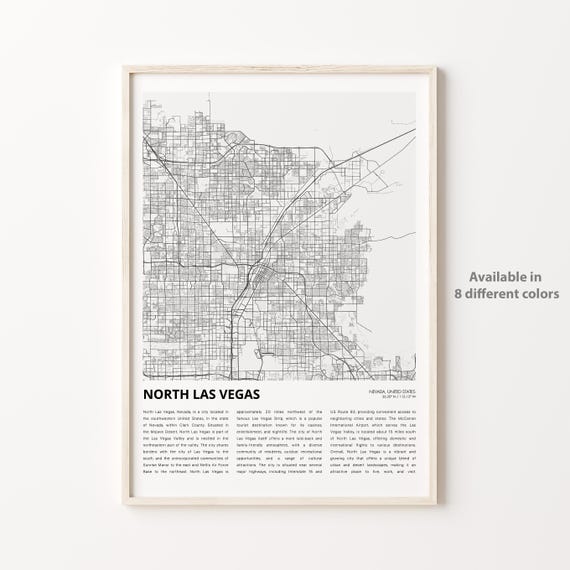 North Las Vegas Map Print Travel Wall Decor Art Nevada Housewarming Gift