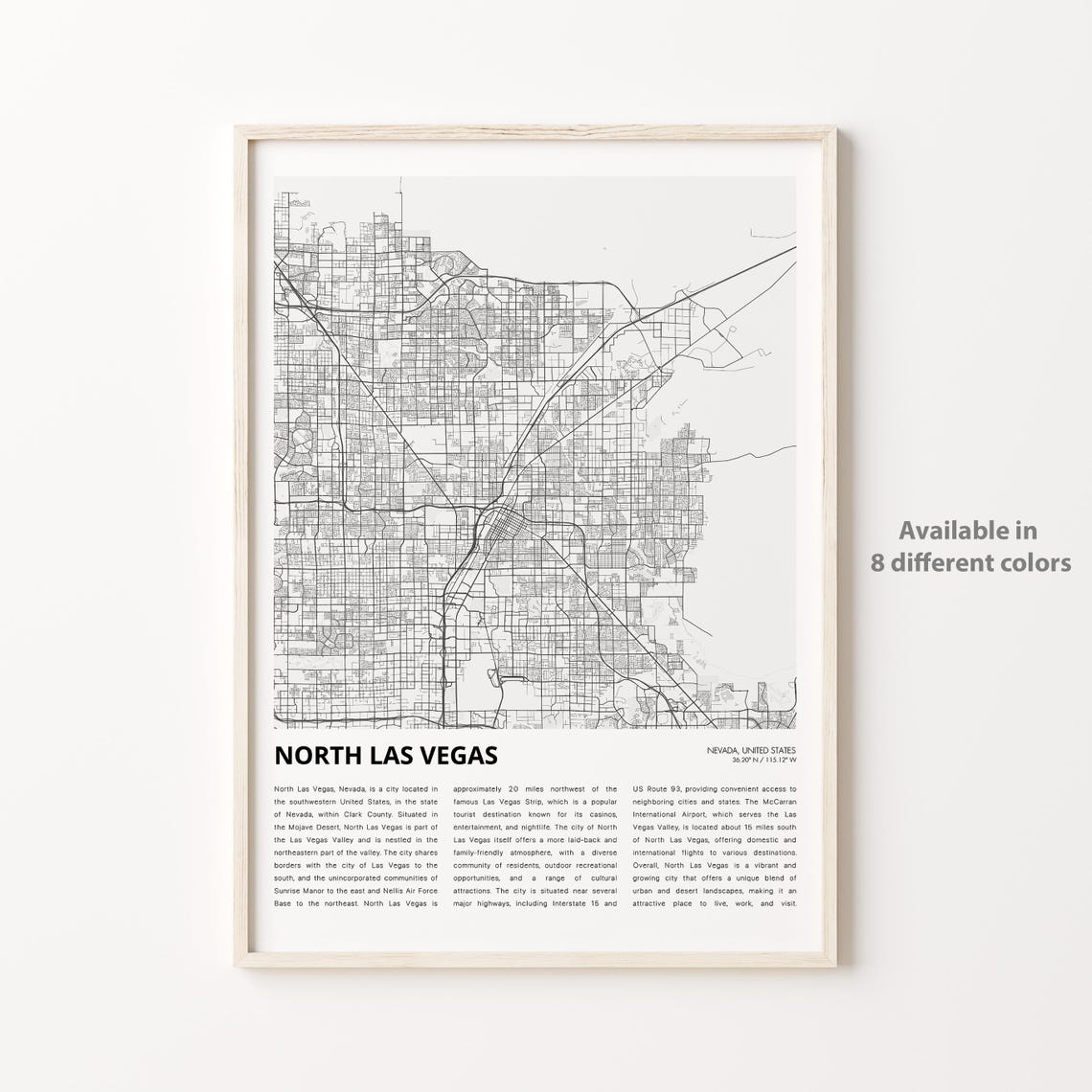 North Las Vegas Nevada Travel Minimalist City Map Line Art Print
