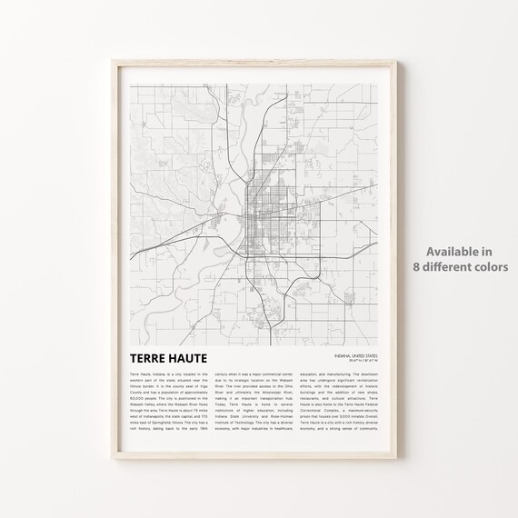 Terre Haute Indiana Wabash Valley Minimalist City Map Travel Print
