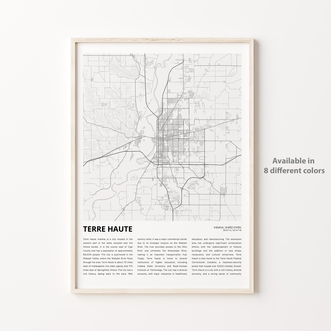 Terre Haute Indiana Wabash Valley Minimalist City Map Travel Print