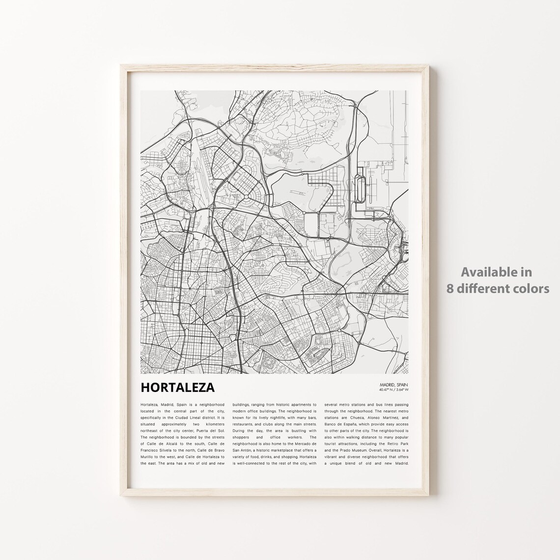 Hortaleza Madrid Spain Minimalist Black And White City Map Poster