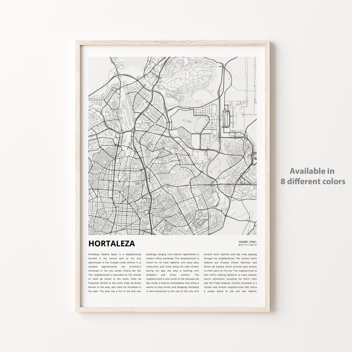 Hortaleza Map Print Travel Wall Decor Art Madrid Housewarming Gift