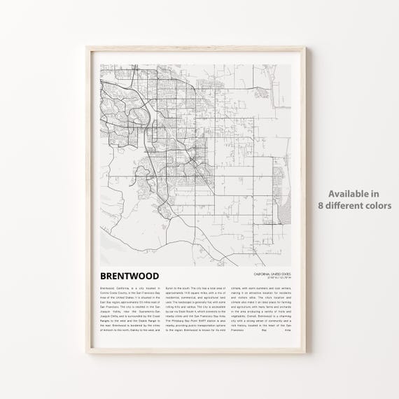 Brentwood Map Print Travel Wall Decor Art Housewarming Gift