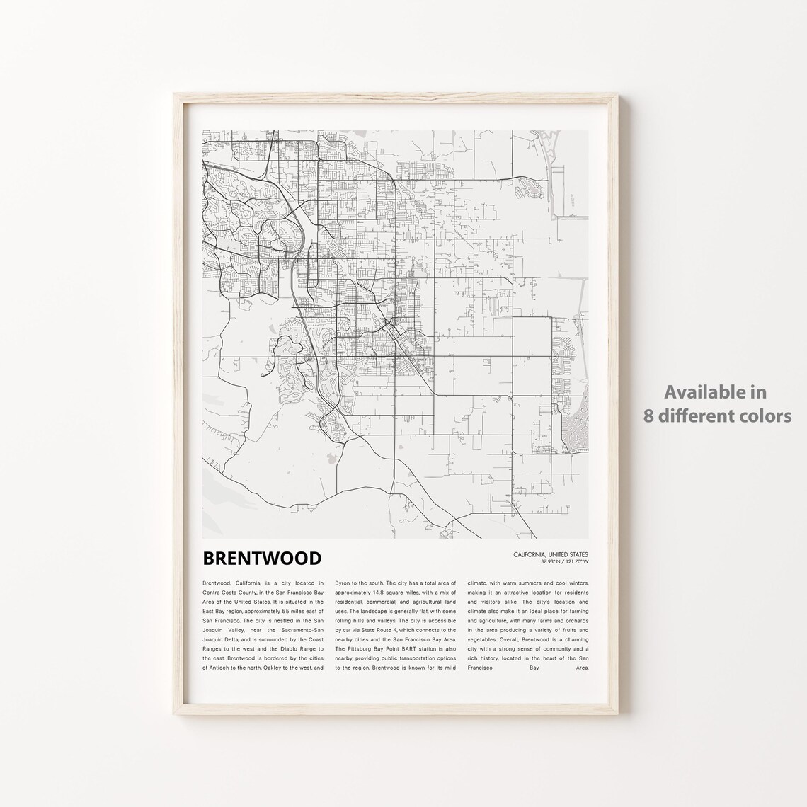 Brentwood California Minimal City Street Map Travel Art Poster