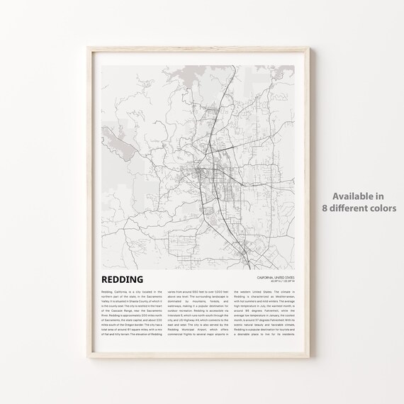 Redding California Detailed Minimalist City Map Street Plan Poster