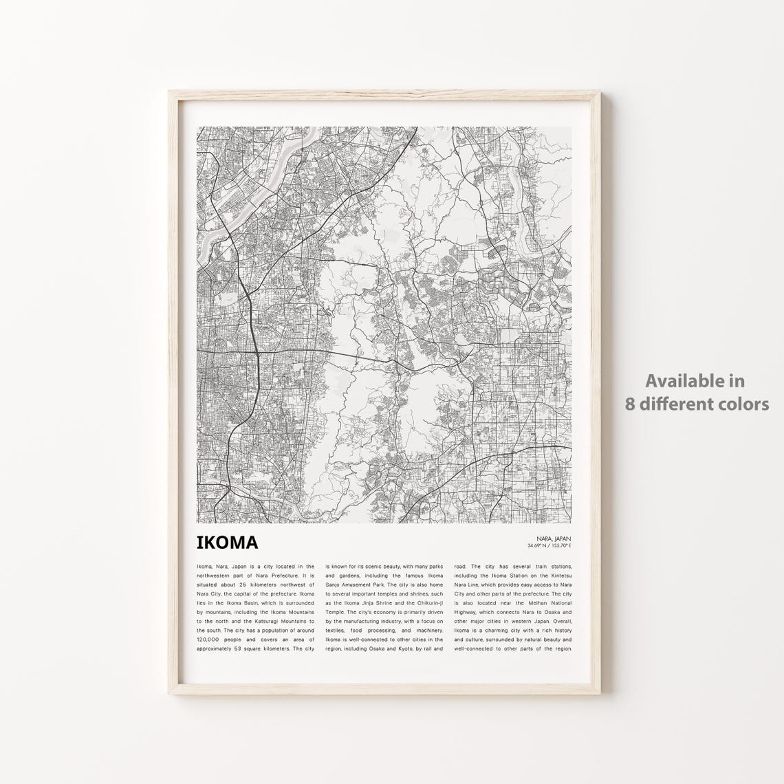 Ikoma Map Print Travel Wall Decor Art Nara Housewarming Gift