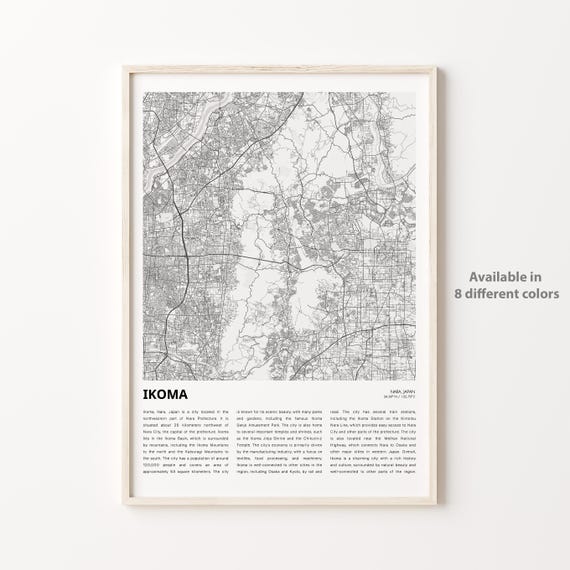 Ikoma Map Print Travel Wall Decor Art Nara Housewarming Gift