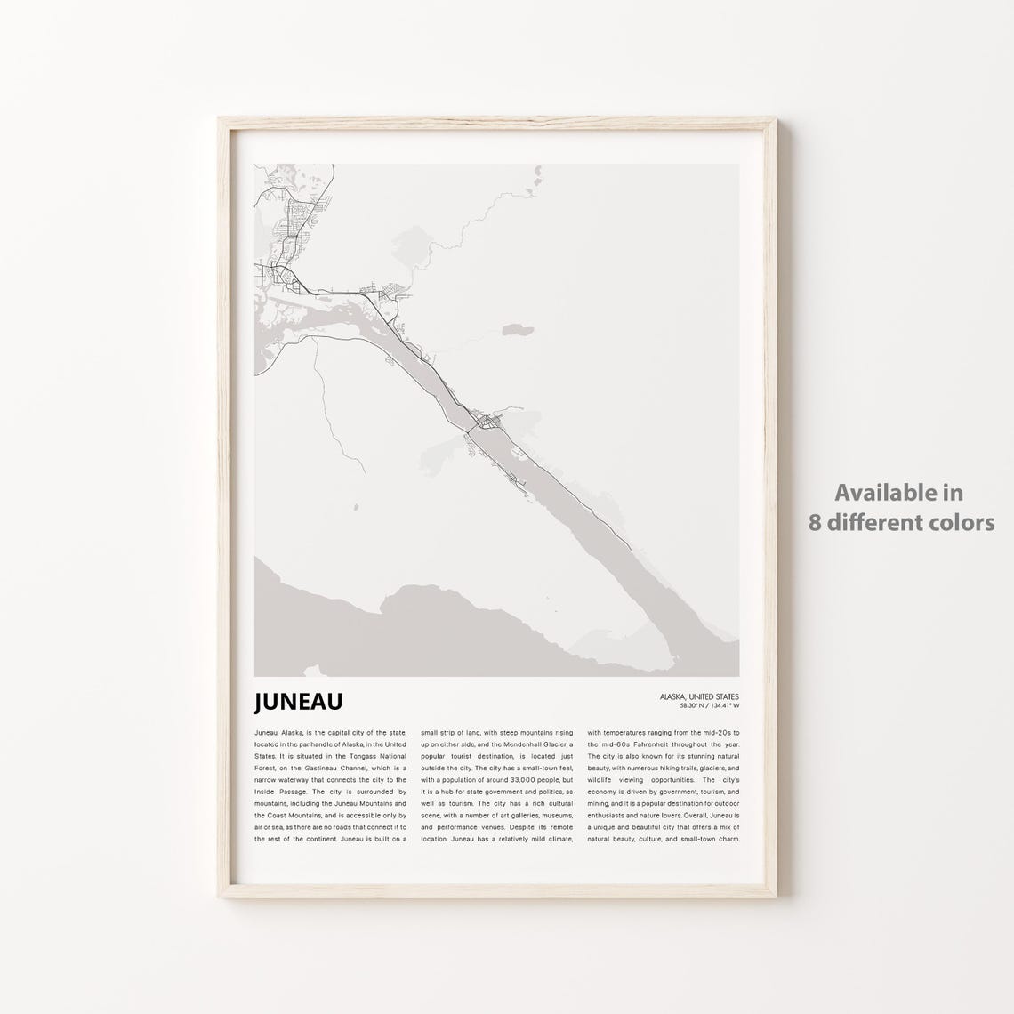 Juneau Map Print Travel Wall Decor Art Alaska Housewarming Gift