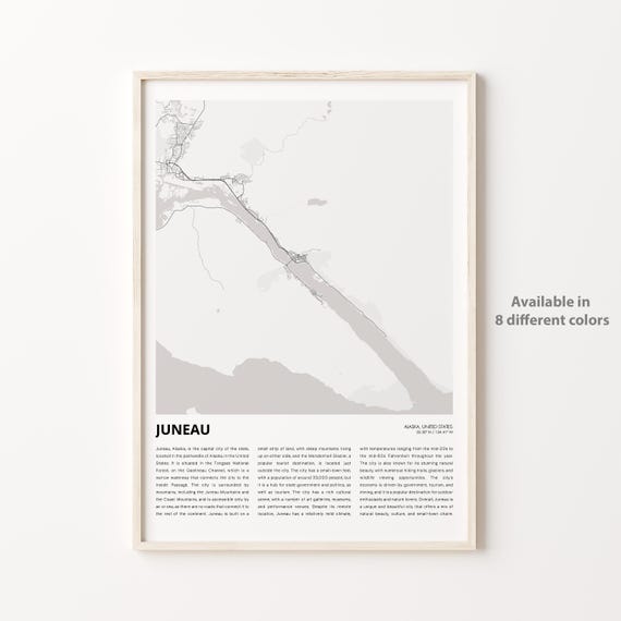 Juneau Map Print Travel Wall Decor Art Alaska Housewarming Gift