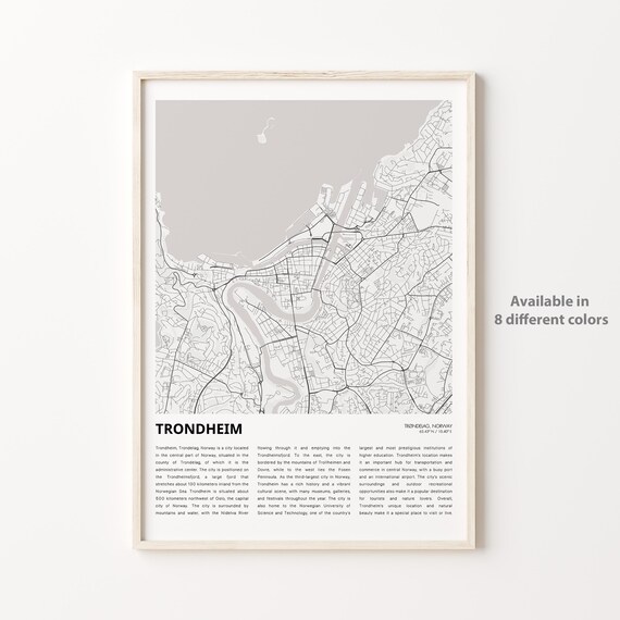 Trondheim Norway Fjord City Street Map Line Art Travel Poster