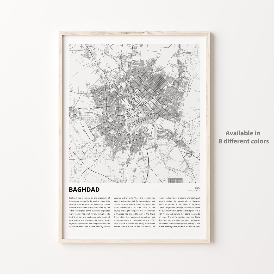 Baghdad Iraq Tigris River Street Map Minimalist City Travel Poster