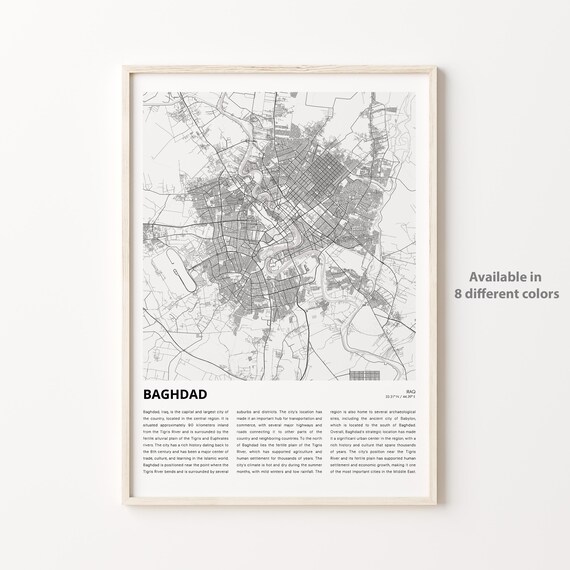 Baghdad Iraq Tigris River Street Map Minimalist City Travel Poster