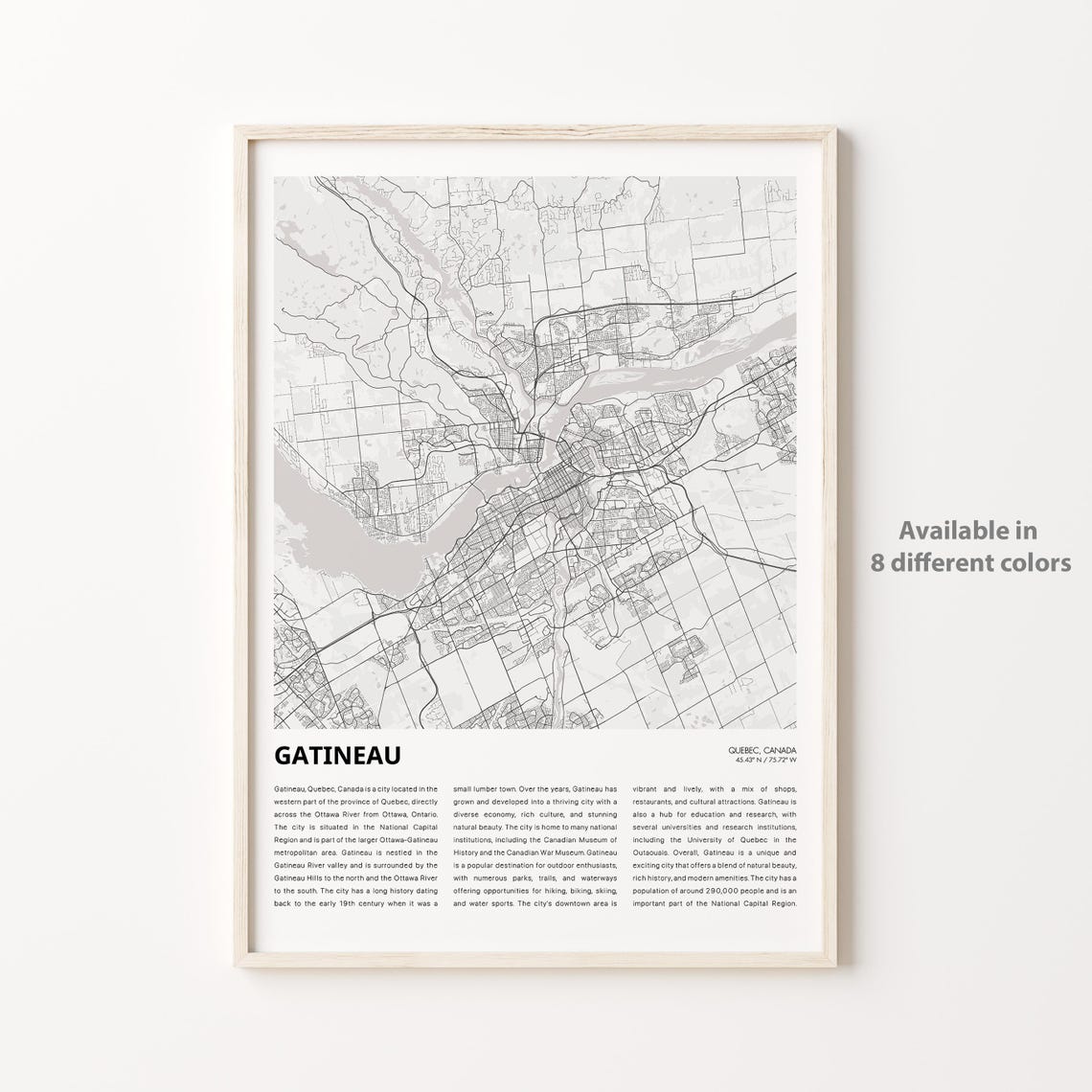 Gatineau Map Print Travel Wall Decor Art Housewarming Gift