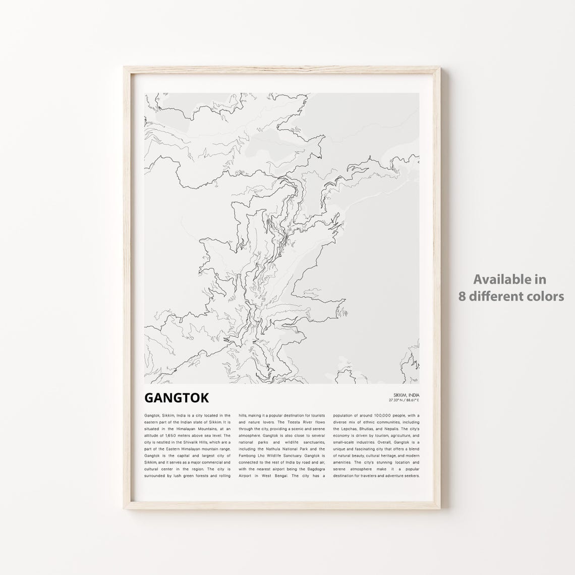 Gangtok Map Print Travel Wall Decor Art Sikkim Housewarming Gift