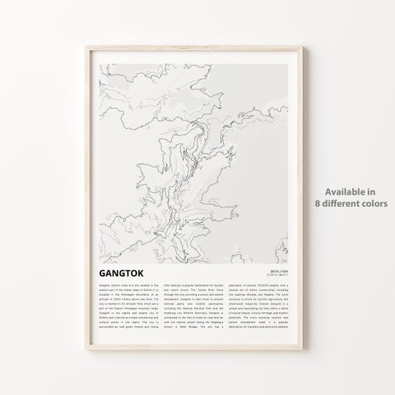 Gangtok Map Print Travel Wall Decor Art Sikkim Housewarming Gift