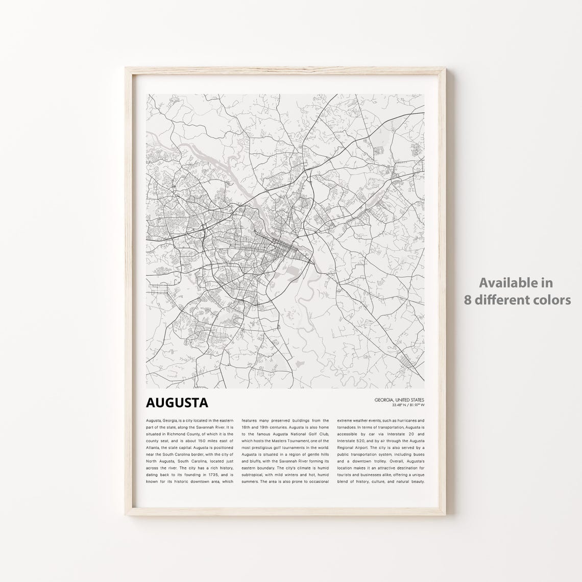 Augusta Map Print Travel Wall Decor Art Georgia Housewarming Gift Personalized Poster