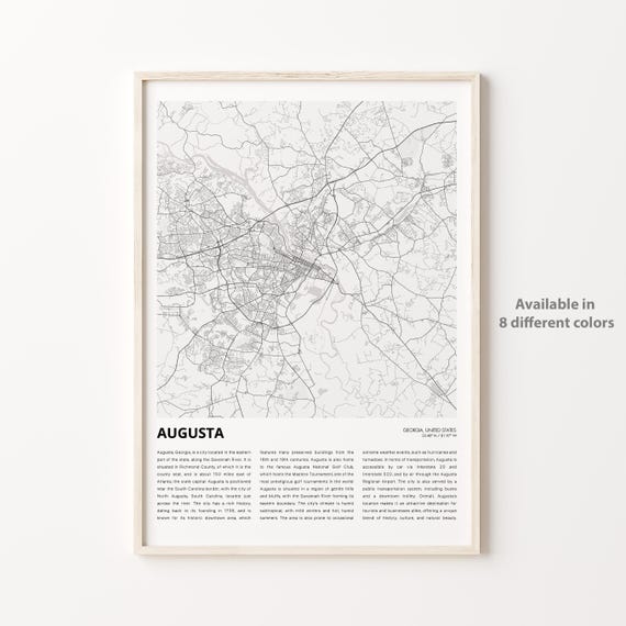 Augusta Map Print Travel Wall Decor Art Georgia Housewarming Gift Personalized Poster