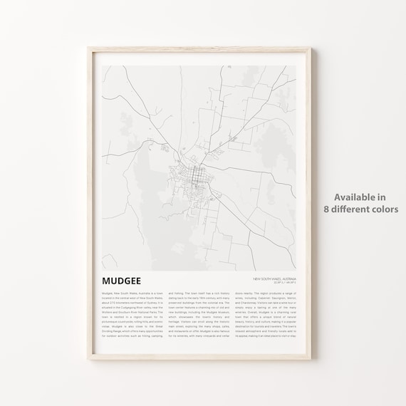 Mudgee New South Wales City Map Monochrome Travel Wall Poster