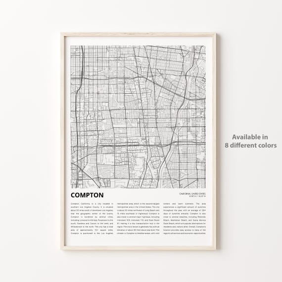 Compton Map Print Travel Wall Decor Art Housewarming Gift