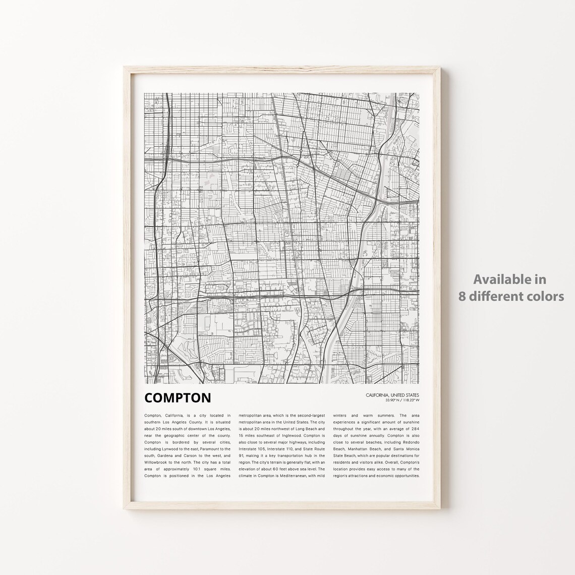Compton California Minimalist Street Map Poster with City Description