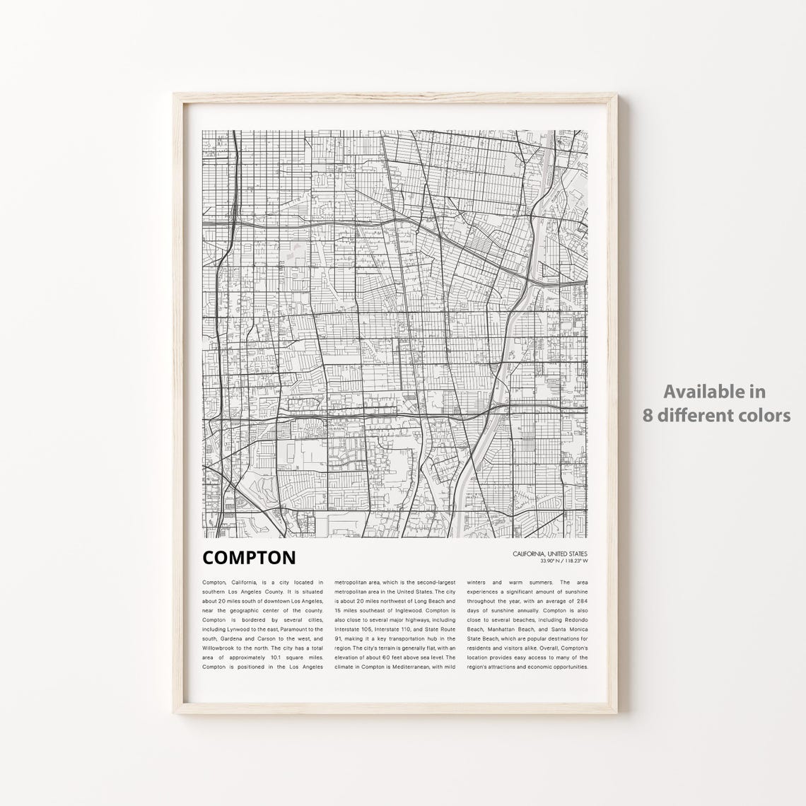 Compton Map Print Travel Wall Decor Art Housewarming Gift