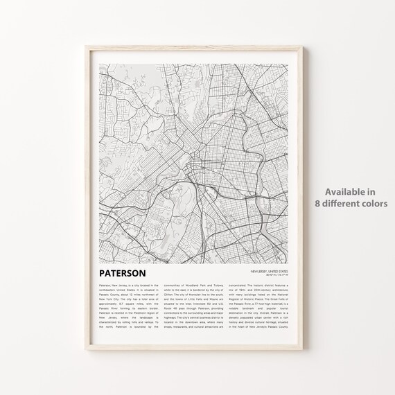 Paterson New Jersey City Street Map Poster With Descriptive Local History