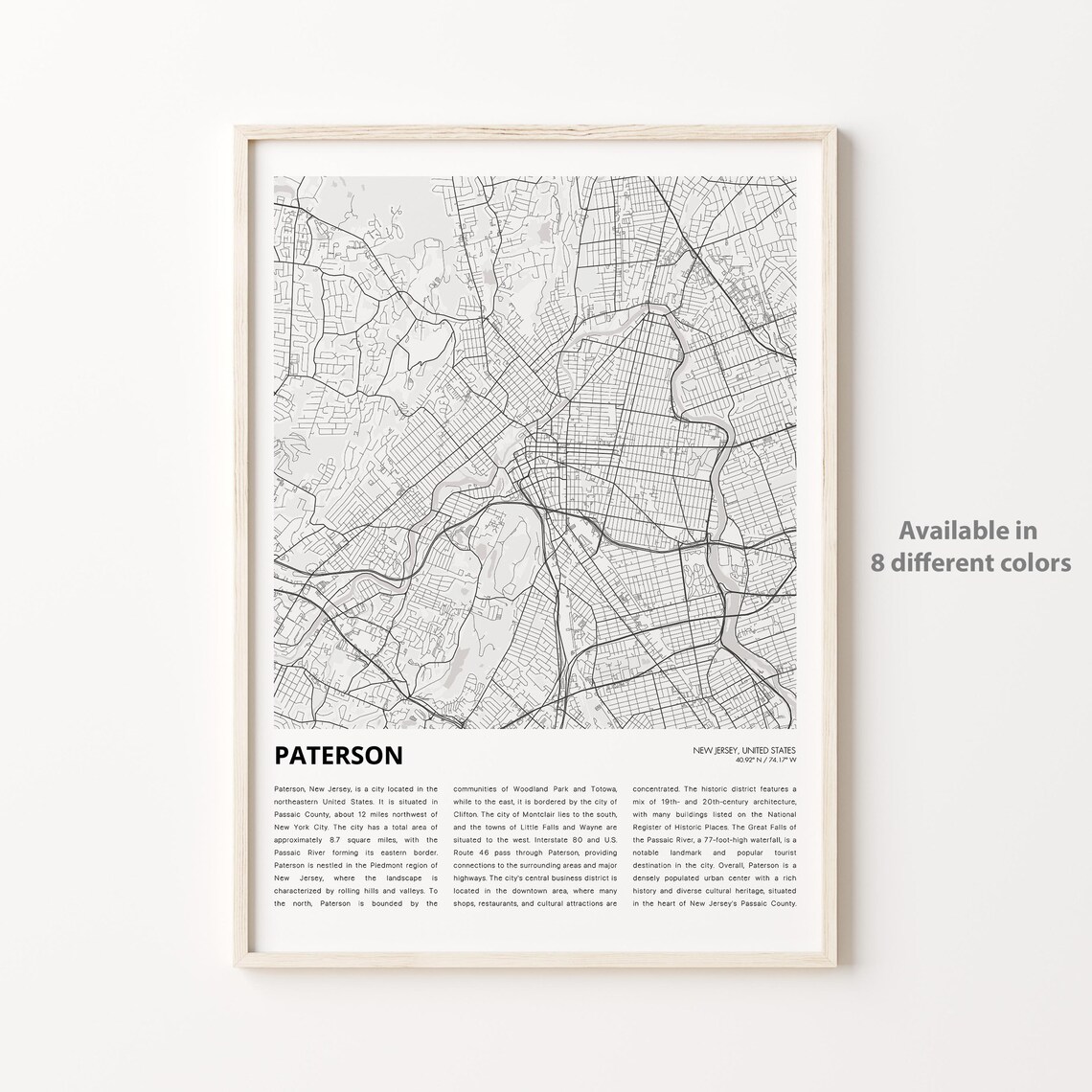 Paterson New Jersey City Street Map Poster With Descriptive Local History